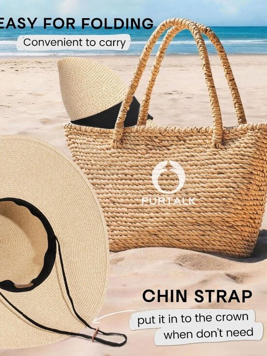 Wide Brim Floppy Sun Hat for Women | Foldable Straw Beach Hat with Chin Strap main image 9